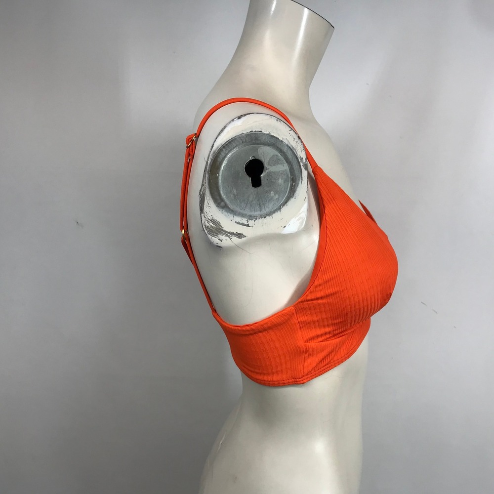 L*Space Monica Wise Orange Ribbed V-Notch SIREN Bikini Top D Cup New - Picture 4 of 10